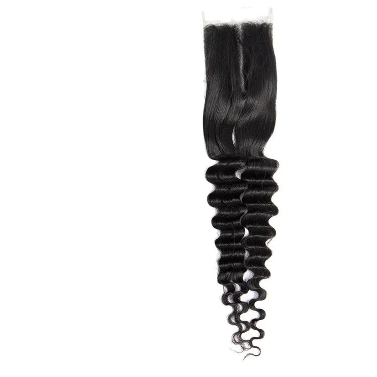 Brazilian 3/4 Fancy Deep Wavy Fumi Human Hair bundles with 4x4 Closure Cerise Alfie