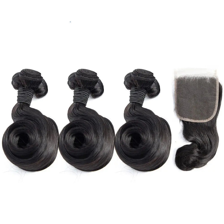 10A Grade Brazilian Egg Curl Fumi Human Hair Bundles With 4x4 Closure Cerise Alfie