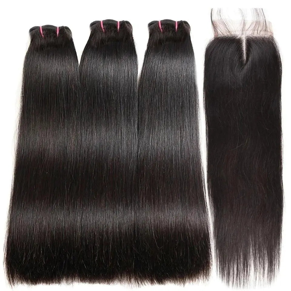 Super Double Drawn 12A Grade Straight Hair BUNDLES with CLOSURES & FRO Cerise Alfie