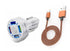 QC 3.0 4-Port LED Car Charger & 10FT Orange Nylon iPhone Cable Combo Fuchsia Electra