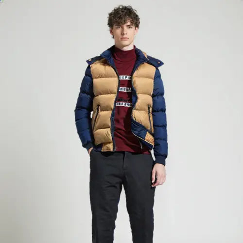Mens Two Tone Puffer Jacket with Removable Hood Yellow Pandora