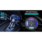 QC 3.0 4-Port LED Car Charger & 10FT Orange Nylon iPhone Cable Combo Fuchsia Electra