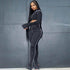 Ensemble sportif casual femme noir et blanc à manches longues et taille haute