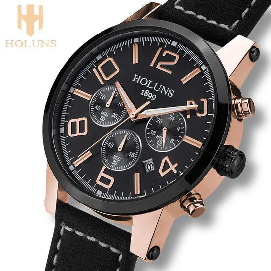 Montre homme cwp Large dial bracelet cuir vintage quartz analogique étanche
