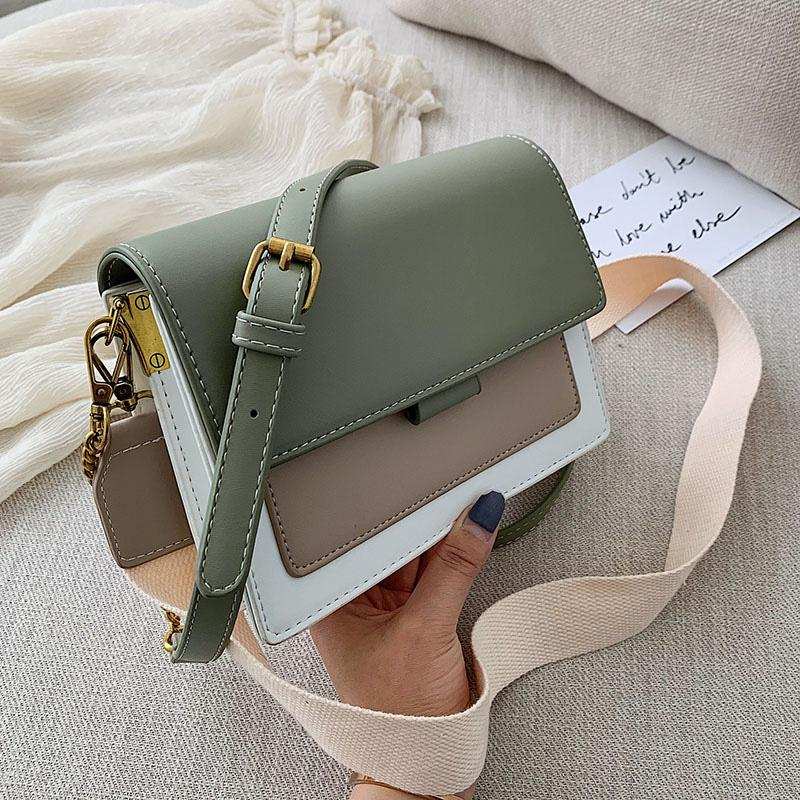 Petit sac bandoulière en cuir vert pour femme avec chaîne
