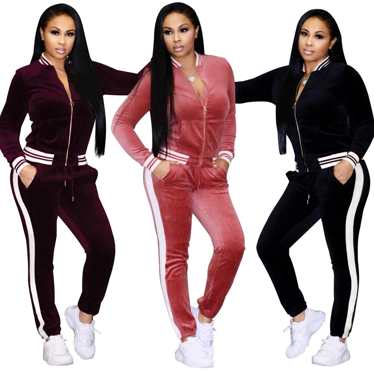 Ensemble de sport grande taille pour femmes avec col montant et tissu tricoté, style décontracté et sexy