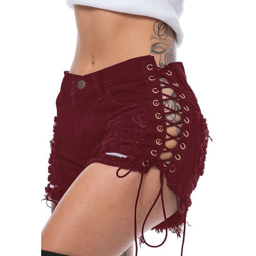 Bandage Shorts Womens Cotton Shorts Summer Pants Fashion Sexy Jeans Blue Charlie