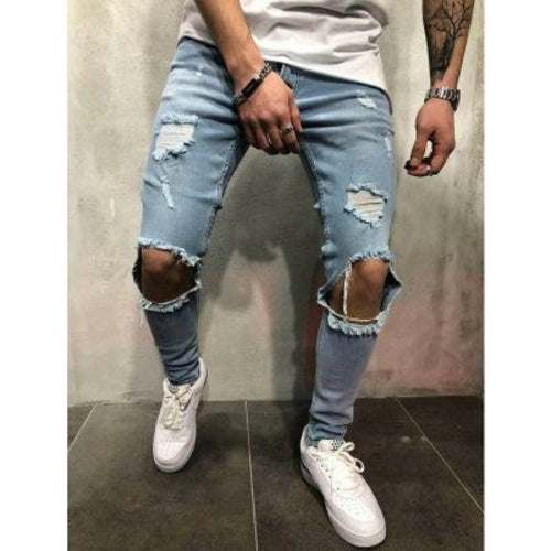 2018 new fashion Men Jeans Stretch Destroyed Ripped Design Fashion Jade
