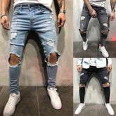 2018 new fashion Men Jeans Stretch Destroyed Ripped Design Fashion Jade