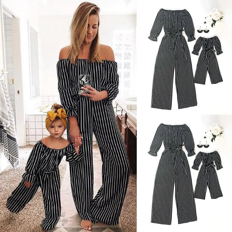 Fashion Striped Family Matching Clothes Mother And Daughter Clothing Blue Charlie