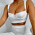 White Two Piece Set Women Knitted Tracksuit Sleeveless Strapless Crop Blue Charlie