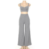 White Two Piece Set Women Knitted Tracksuit Sleeveless Strapless Crop Blue Charlie