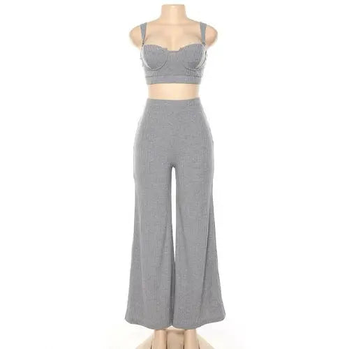 White Two Piece Set Women Knitted Tracksuit Sleeveless Strapless Crop Blue Charlie