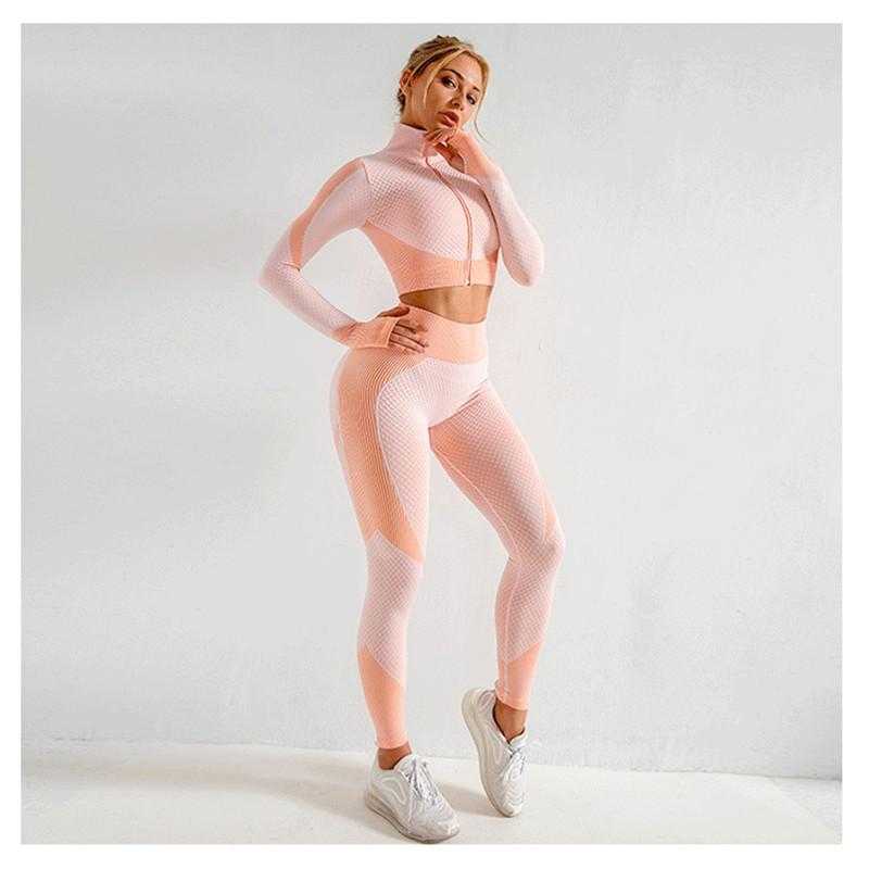 Ensemble vêtements de sport femmes 2020 avec brassière et pantalon noir à fermeture éclair