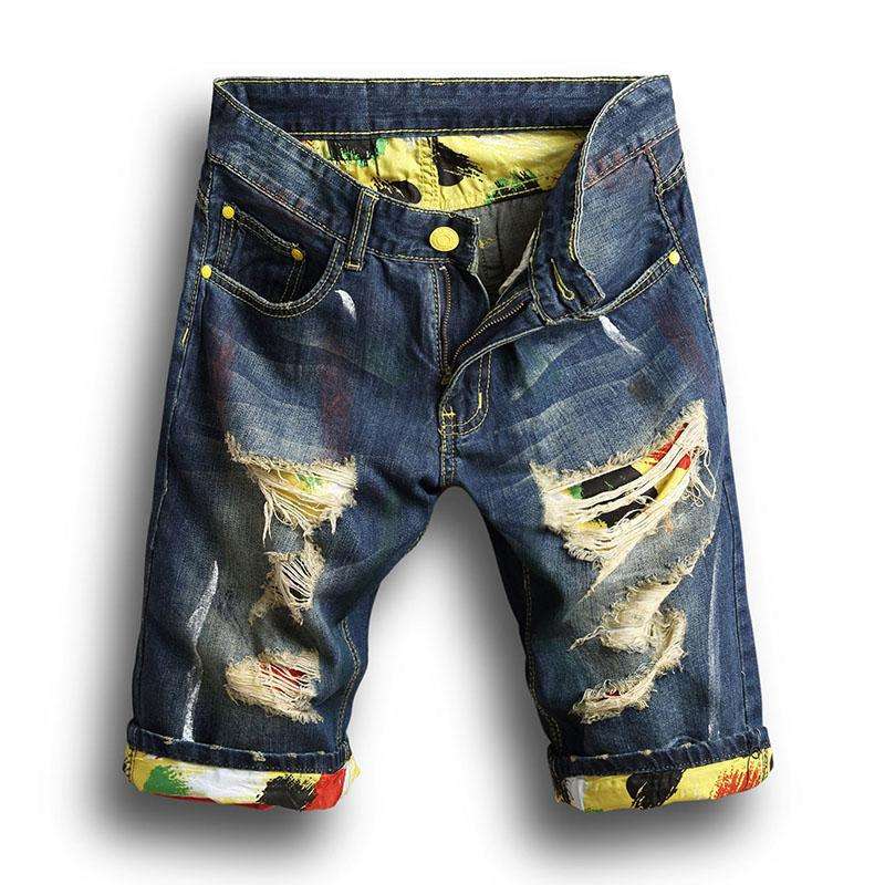 Shorts en jean pour homme décontractés avec trous, coupe droite et longueur genou, style estival mode