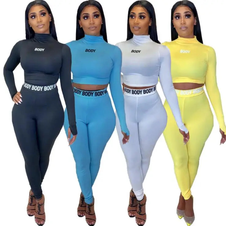 Sexy Women Sports Wear Two Piece Set Tops High Waist Long Pants 2 PCS Blue Charlie