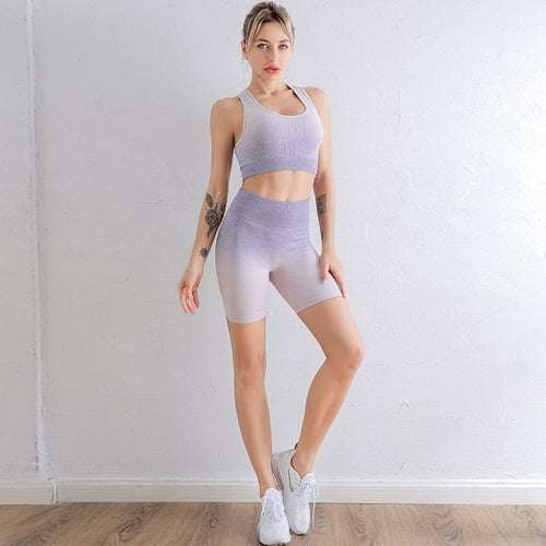 Sports Set Women Gradient Fitness Yoga Tracksuit Gym Jogging – Women&