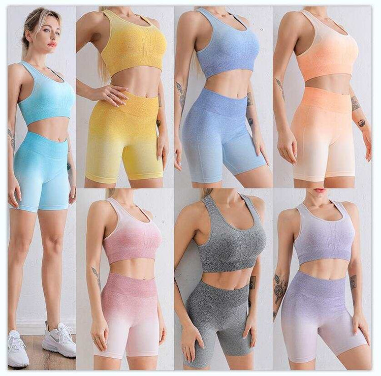 Ensemble de sport femme dégradé pour yoga et jogging 2021, sans manches, col rond, taille haute en polyester