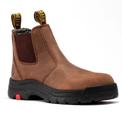 ROCKROOSTER Lumen Brown 6 inch Pull-on Leather Work Boots AK224 Maroon Trillium