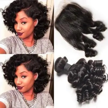 10A Grade Brazilian 3/4 Funmi Hair Human Hair bundles with 4x4 Closure Cerise Alfie