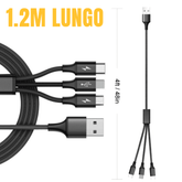 3-in-1 Nylon Braided 4FT 3A Charging Cable (8Pin, Type-C, Micro USB) Fuchsia Electra