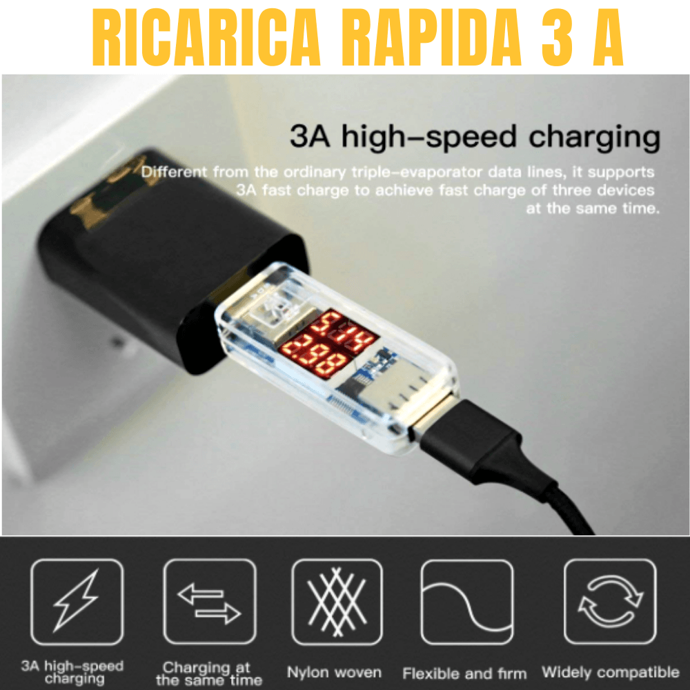 3-in-1 Nylon Braided 4FT 3A Charging Cable (8Pin, Type-C, Micro USB) Fuchsia Electra