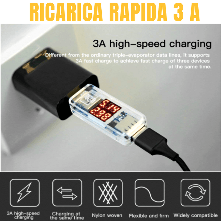 3-in-1 Nylon Braided 4FT 3A Charging Cable (8Pin, Type-C, Micro USB) Fuchsia Electra