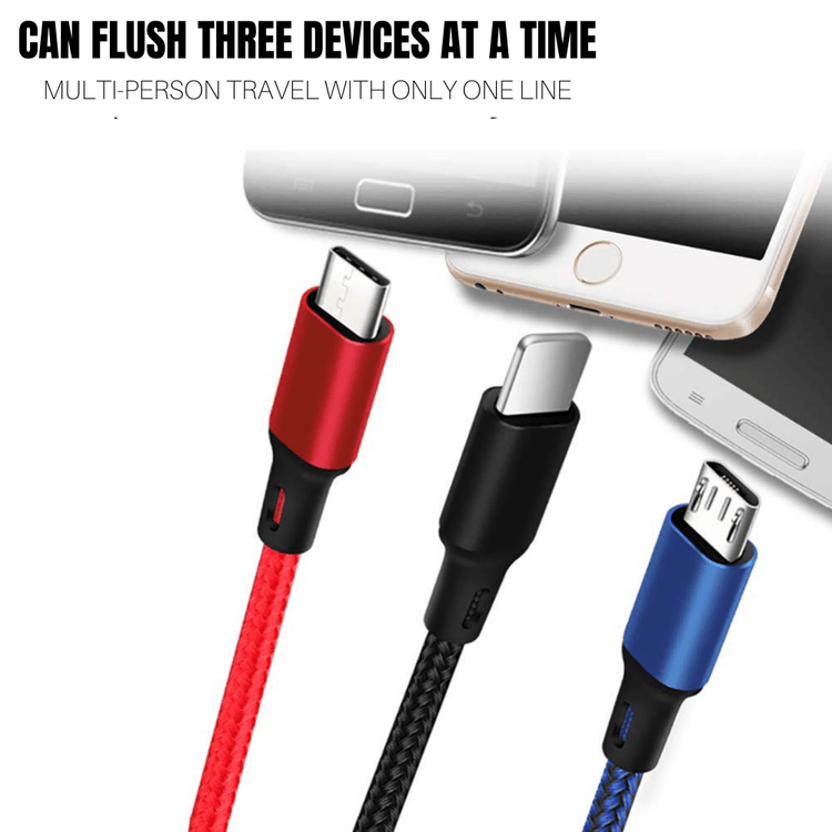 3-in-1 Nylon Braided 4FT 3A Charging Cable (8Pin, Type-C, Micro USB) Fuchsia Electra