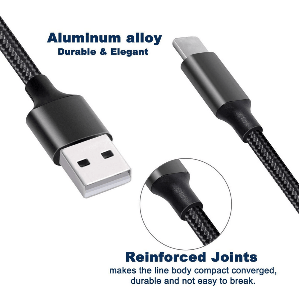 3-in-1 Nylon Braided 4FT 3A Charging Cable (8Pin, Type-C, Micro USB) Fuchsia Electra