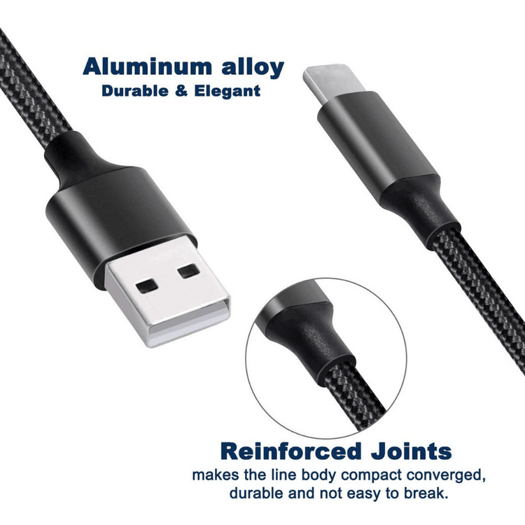 3-in-1 Nylon Braided 4FT 3A Charging Cable (8Pin, Type-C, Micro USB) Fuchsia Electra