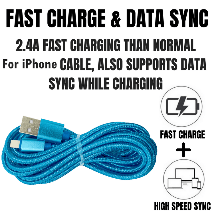 PBG 10FT Nylon Woven Zebra Pattern Fast Charging Cable for iPhone and Fuchsia Electra