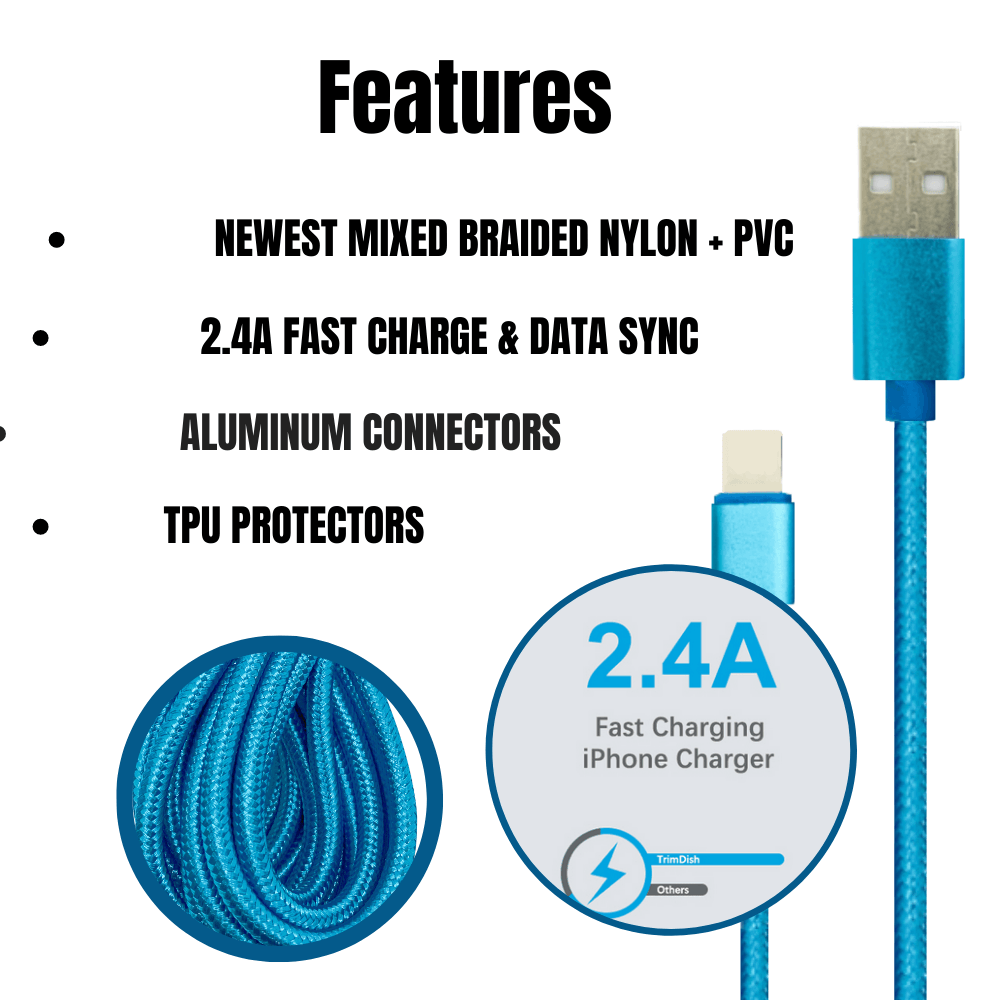 2 Pack 10FT XL Charger Compatible for Iphone Cable Nylon Woven Zebra Fuchsia Electra