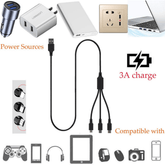 3-in-1 Nylon Braided 4FT 3A Charging Cable (8Pin, Type-C, Micro USB) Fuchsia Electra