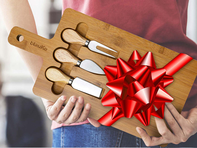 Bamboo Cheese Board and Knife Set - 12x8 inch Charcuterie Board with Jade Danae