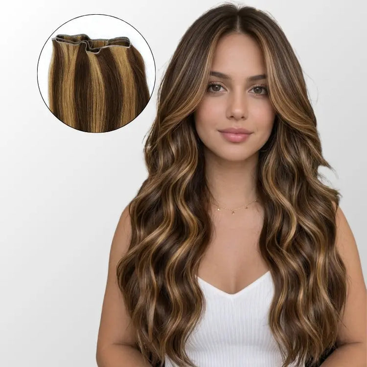 Honey Blonde Balayage (1A/1A+4Q) Genius Weft Hair Extensions (50g - Ivory Blackhaw