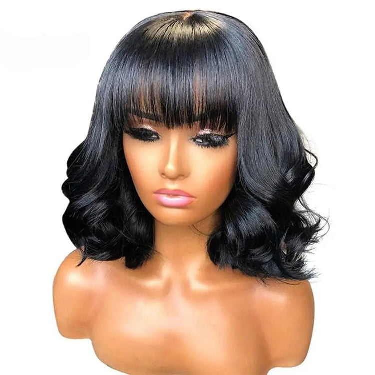 Short Bob Body Wave Human Hair Wig with Bang Cerise Alfie