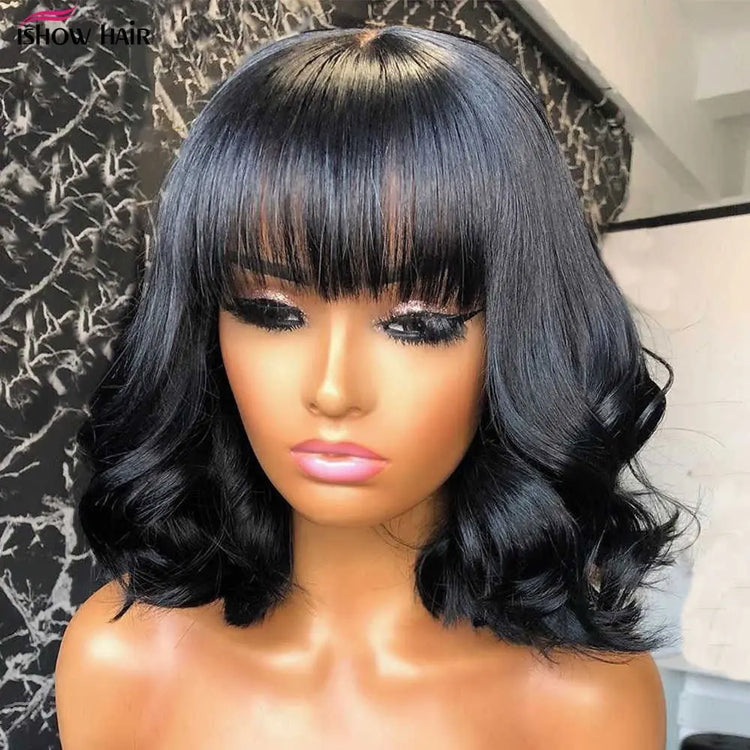 Short Bob Body Wave Human Hair Wig with Bang Cerise Alfie