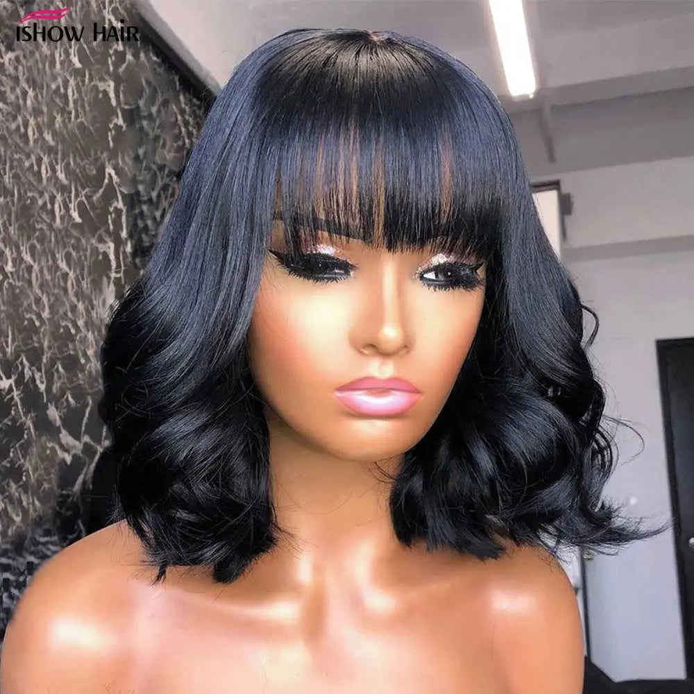 Short Bob Body Wave Human Hair Wig with Bang Cerise Alfie