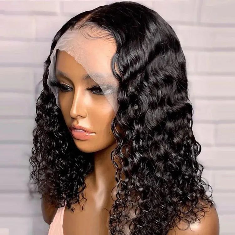 180% Density Jerry Curl 4x4 Short Bob 13x4 Lace Front Human Hair Wig Cerise Alfie
