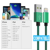 QC 3.0 4-Port LED Car Charger & 10FT Orange Nylon iPhone Cable Combo Fuchsia Electra