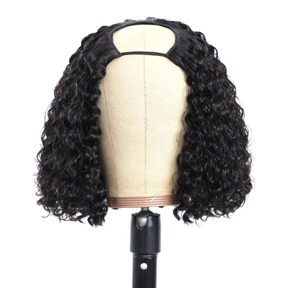 Short Bob U Part Wig Human Hair Jerry Curl Brazilian Remy Glueless Wig Cerise Alfie