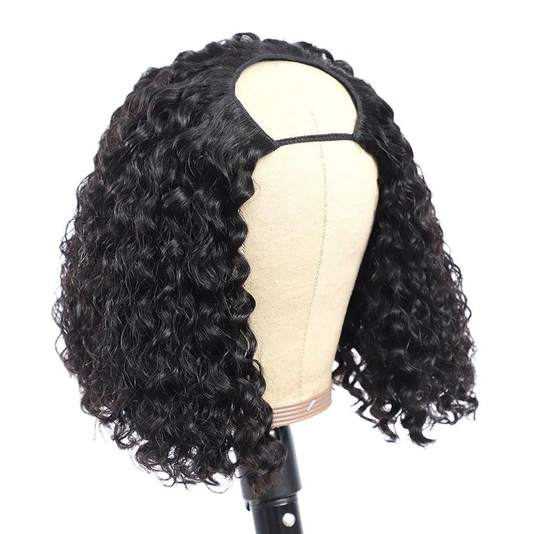 Short Bob U Part Wig Human Hair Jerry Curl Brazilian Remy Glueless Wig Cerise Alfie