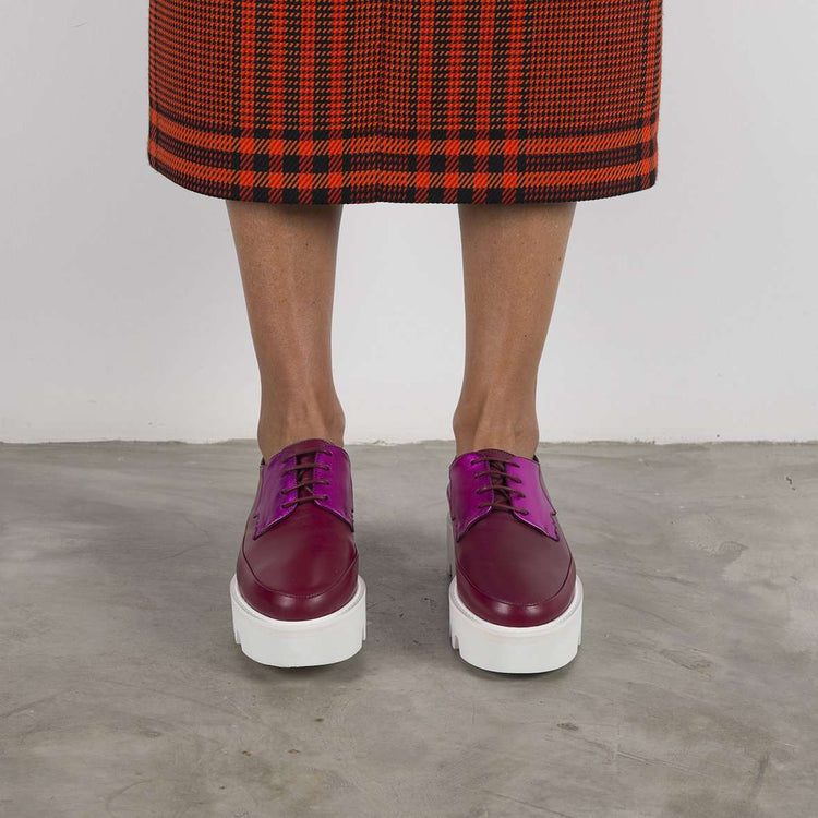 || SAMPLE SALE || FACED - Fuchsia Leather Platform Creepers – Footwear Red Electra