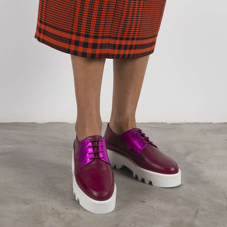 || SAMPLE SALE || FACED - Fuchsia Leather Platform Creepers – Footwear Red Electra