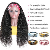 Headband Wig Water Wave Human Hair Scarf Wig No GLUE Easy Wear Cerise Alfie