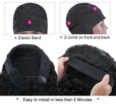 Headband Wig Water Wave Human Hair Scarf Wig No GLUE Easy Wear Cerise Alfie