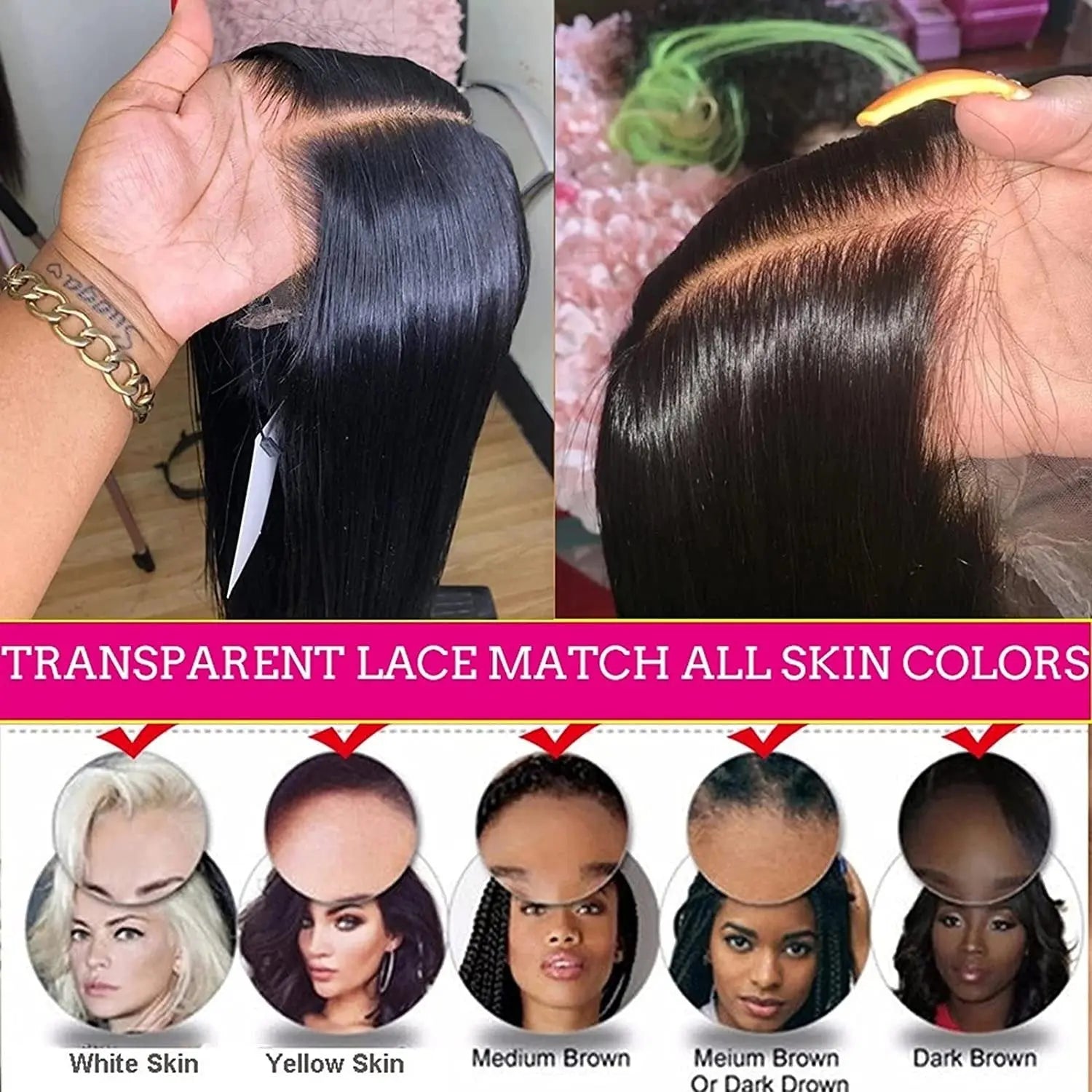 Transparent 13x1x6 Straight 13x4x1 T part Lace Frontal Human Hair Wigs Cerise Alfie