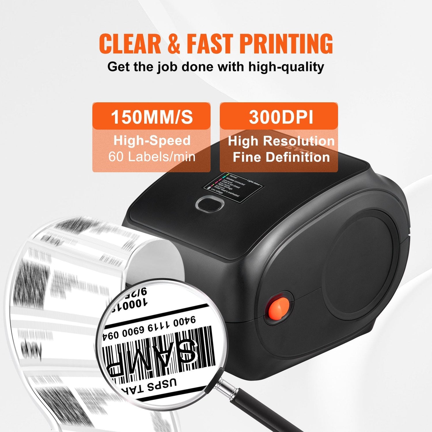 Thermal Label Printer, 300DPI for 4x6 Mailing Packages, Wireless Sapphire Castor