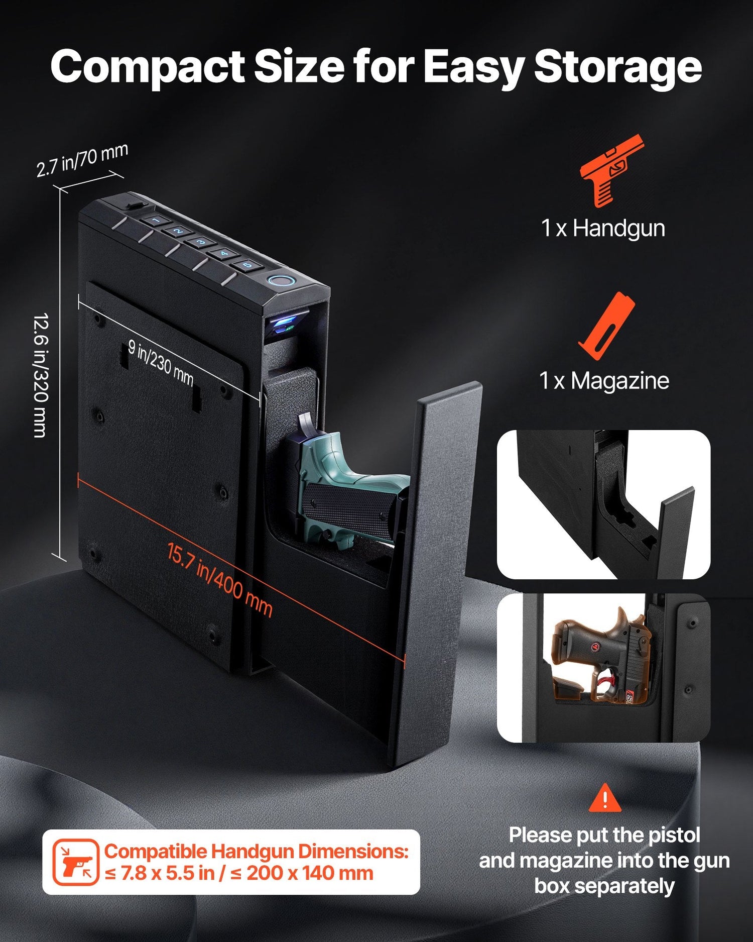 Gun Safe, Slider Handgun Gun Safe with Fingerprint/Password/Key, 3-Way Sapphire Castor