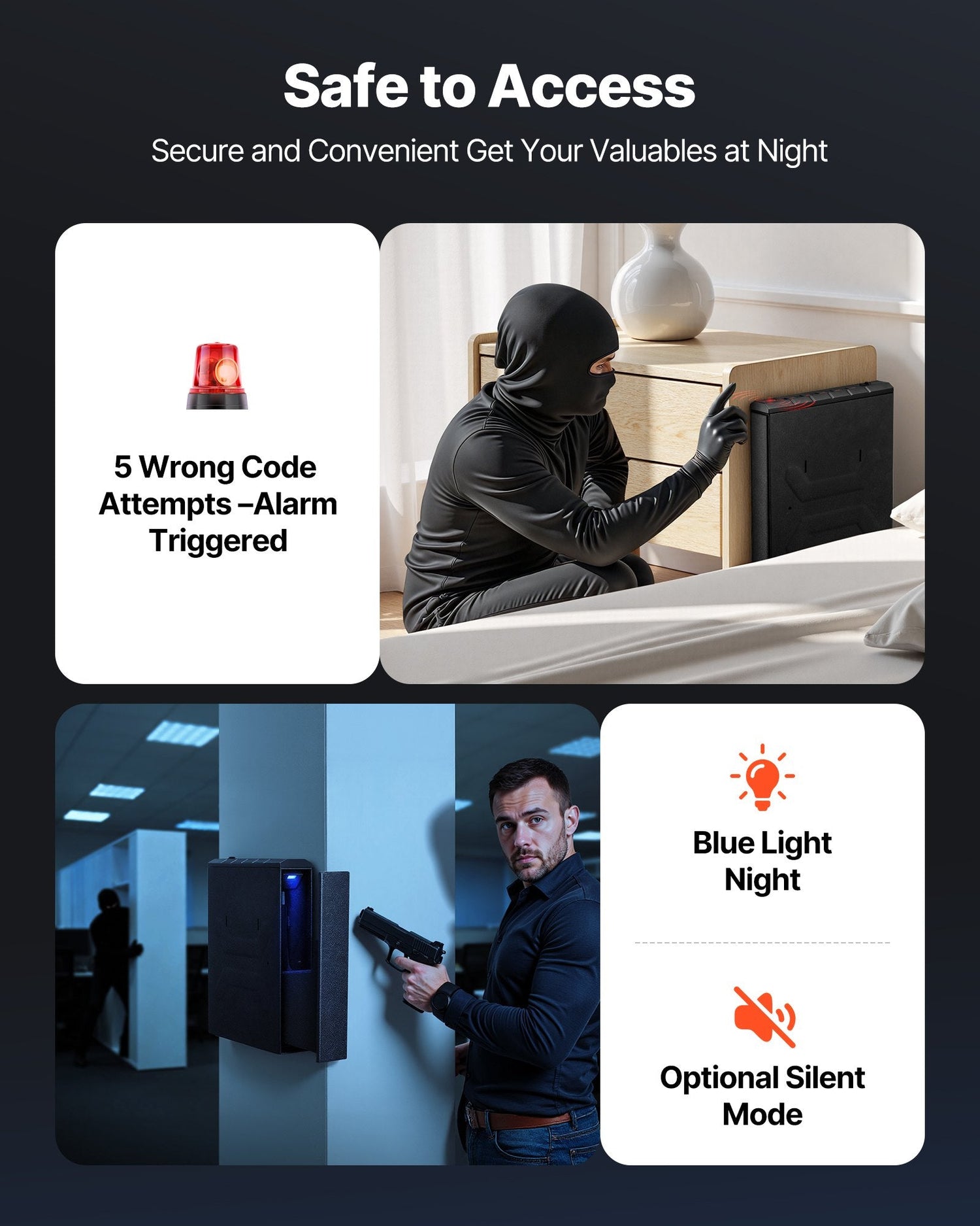 Gun Safe, Slider Handgun Gun Safe with Fingerprint/Password/Key, 3-Way Sapphire Castor